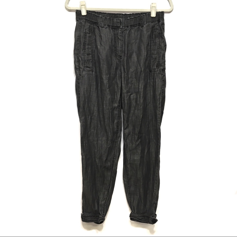 EILEEN FISHER GRAY CHAMBRAY PAPER BAG ANKLE PANTS